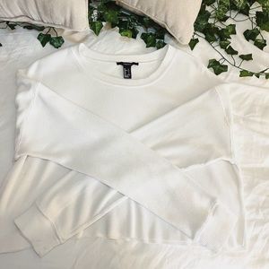 cute cropped long sleeve white waffle shirt